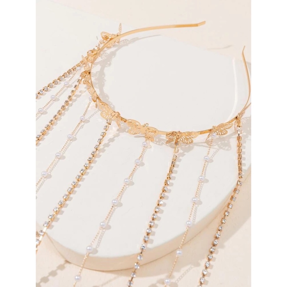 Faux Pearl & Chain Tassel Decor Headband - Picture 3 of 4